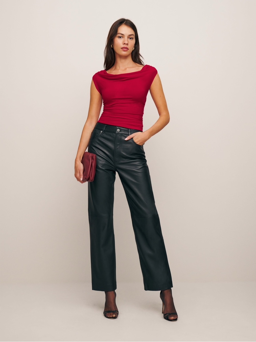 Reformation Darcy Knit Top - Lipstick Red Cowl Neck